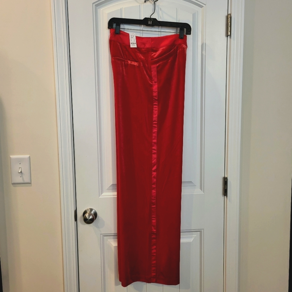New York & Company Red Wide-Leg Satin Pants